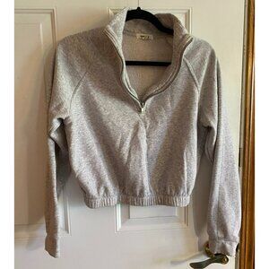 Garage Womens Cropped 1/4 Zip Gray Sweatshirt Size XS